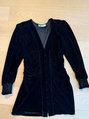 Zara Black Velvet Long-Sleeve Smocked Mini Dress